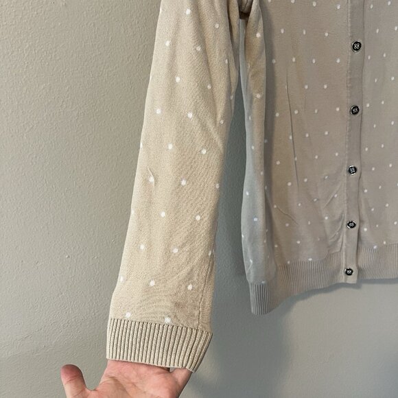 Belle Kim Gravel Women’s Cardigan M Beige Polka Dot Coquette Girl classic Preppy - Picture 3 of 7